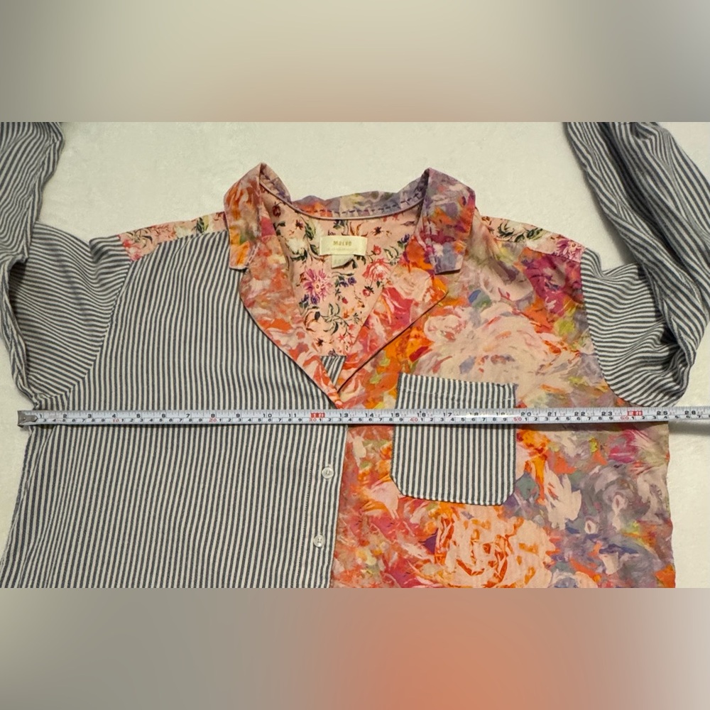 Anthropologie Maeve The Clarissa Floral & Striped High Low Button Up Top Size 14 - Picture 6 of 8